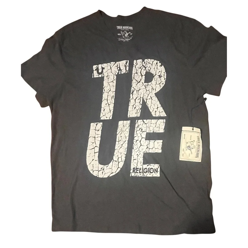 True‎ Religion Mens Black Cracked TRUE Graphic V-Neck T-Shirt XXL New NWT